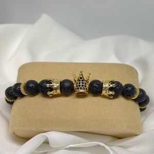 Black stone volcanic crown bracelet